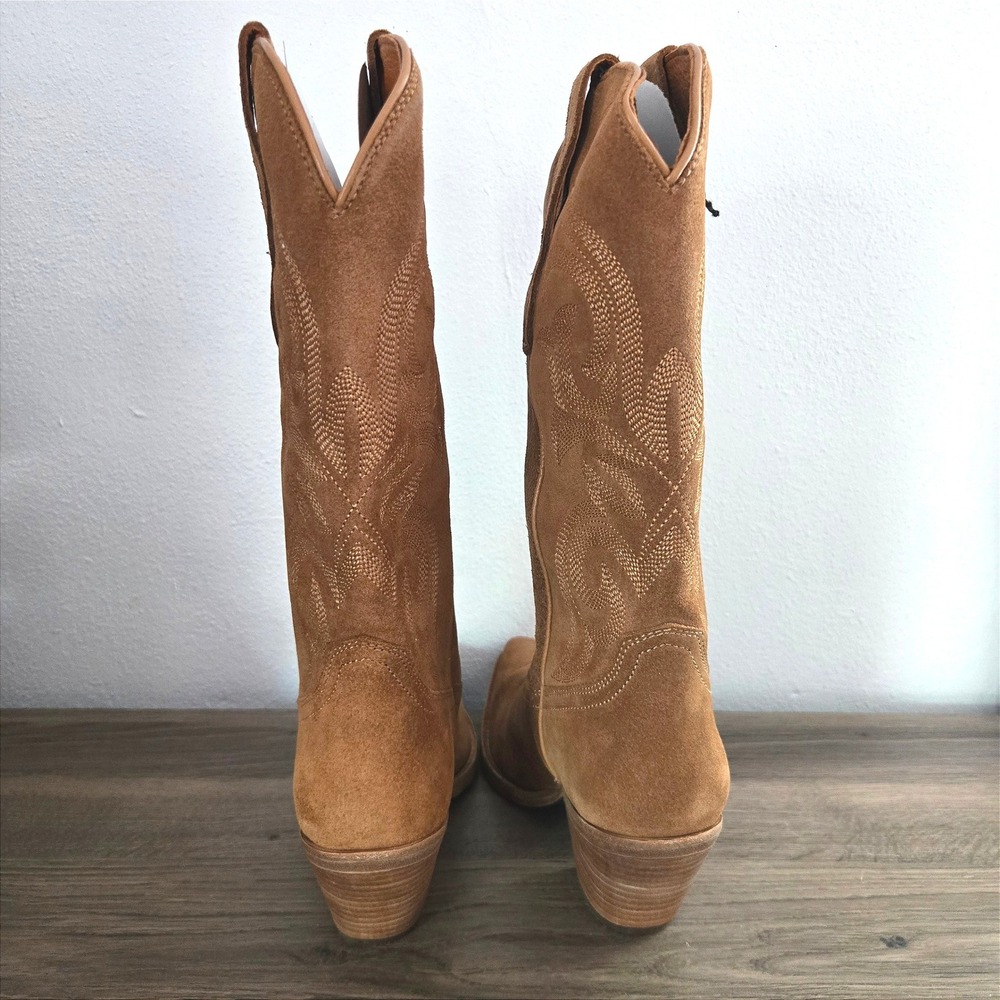 Buck & Brana Tessa Camel Suede Western Cowboy Boots Women 8 Handmade Mexico NWT - Picture 4 of 9